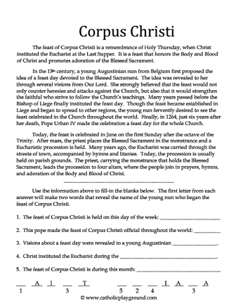 corpus christi activity sheet