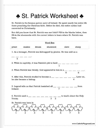 saint patrick worksheet