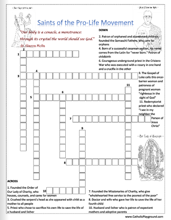 saints of the pro life movement crossword